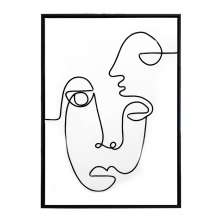 Quadro Manual Canvas Faces Linhas sem Vidro Preto e Branco 50x70 cm