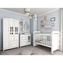 Quarto de Bebê Ariel II Berço Guarda-Roupa Cômoda Branco Infantil