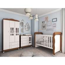 Quarto de Bebê Ariel II Berço Guarda-Roupa Cômoda Branco e Marrom Infantil