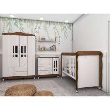 Quarto de Bebê Ariel IV Berço Guarda-Roupa Cômoda Branco e Marrom Infantil
