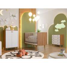 Quarto de Bebê Encanto com Berço 76 cm, Cômoda 4 GV e Cômoda 2 PT Nogal e Branco