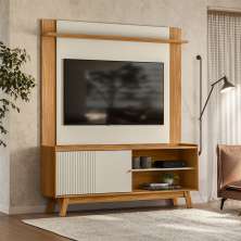 Rack com Painel Extensível para TV até 55 Polegadas Aurum 1 Porta Off White e Nature