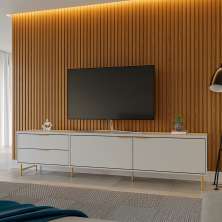 Rack para TV até 75 Polegadas Yves 1 PT 2 GV Off White e Dourado 220 cm