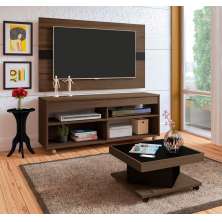 Sala de Estar Cross com Rack com Painel pra TV até 47 Polegadas, Mesa de Centro e Mesa Lateral Amêndoa e Preto