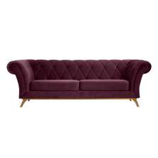 Sofá 3 Lugares Império Veludo Roxo e Amadeirado