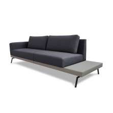 Sofá 3 Lugares Matteo com Mesa de Apoio Direita Linho Cinza 240 cm