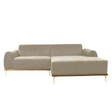 Sofá 3 Lugares Molino com Chaise Direito Veludo Creme e Dourado