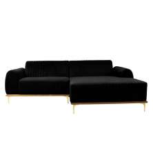 Sofá 3 Lugares Molino com Chaise Direito Veludo Grafite e Dourado