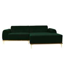 Sofá 3 Lugares Molino com Chaise Direito Veludo Verde e Dourado