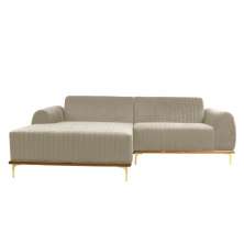 Sofá 3 Lugares Molino com Chaise Esquerdo Veludo Creme e Dourado