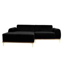 Sofá 3 Lugares Molino com Chaise Esquerdo Veludo Grafite e Dourado