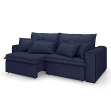 Sofá 3 Lugares Retrátil e Reclinável Cannes Linho Bouclé Azul 220 cm