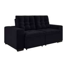 Sofá 3 Lugares Retrátil e Reclinável Giorno Suede Preto 200 cm