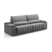 Sofá 3 Lugares Retrátil e Reclinável Murano com Porta-Copos Velosuede Grafite 230 cm