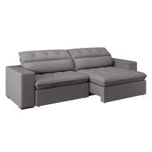 Sofá 3 Lugares Retrátil e Reclinável com USB Jazz Molas Suede Chumbo 230 cm
