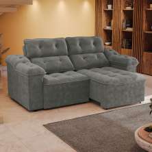 Sofá 4 Lugares Retrátil e Reclinável Sierra Veludo Deluxe Chumbo 265 cm