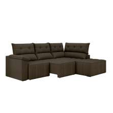 Sofá de Canto 3 Lugares Santorini Veludo Marrom 230 cm