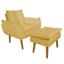 Conjunto Decorativo Poltrona com Puff Opala Suede Amarelo - Montanaris Decor
