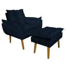 Conjunto Decorativo Poltrona com Puff Opala Suede Azul Marinho - Montanaris Decor