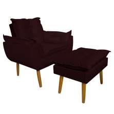 Conjunto Decorativo Poltrona com Puff Opala Suede Bordô - Montanaris Decor
