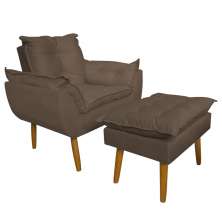 Conjunto Decorativo Poltrona com Puff Opala Suede Cappuccino - Montanaris Decor