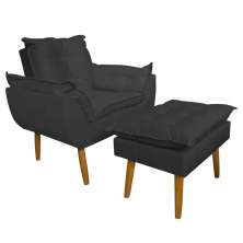 Conjunto Decorativo Poltrona com Puff Opala Suede Cinza - Montanaris Decor