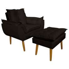 Conjunto Decorativo Poltrona com Puff Opala Suede Marrom - Montanaris Decor