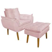 Conjunto Decorativo Poltrona com Puff Opala Suede Rosa Claro - Montanaris Decor