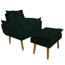 Conjunto Decorativo Poltrona com Puff Opala Suede Verde - Montanaris Decor