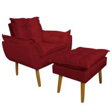Conjunto Decorativo Poltrona com Puff Opala Suede Vermelho - Montanaris Decor