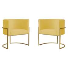 Kit 2 Poltronas Decorativa Sala de Estar Luana Base Gold Suede Amarelo - Montanaris Decor