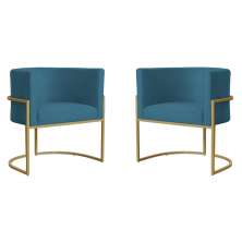 Kit 2 Poltronas Decorativa Sala de Estar Luana Base Gold Suede Azul - Montanaris Decor