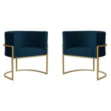 Kit 2 Poltronas Decorativa Sala de Estar Luana Base Gold Suede Azul Marinho - Montanaris Decor