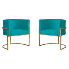 Kit 2 Poltronas Decorativa Sala de Estar Luana Base Gold Suede Azul Turquesa - Montanaris Decor