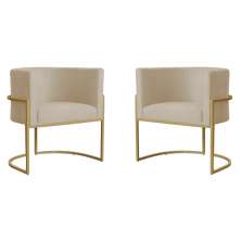 Kit 2 Poltronas Decorativa Sala de Estar Luana Base Gold Suede Bege - Montanaris Decor