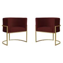 Kit 2 Poltronas Decorativa Sala de Estar Luana Base Gold Suede Bordô - Montanaris Decor