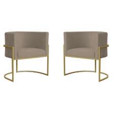 Kit 2 Poltronas Decorativa Sala de Estar Luana Base Gold Suede Cappuccino - Montanaris Decor