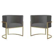 Kit 2 Poltronas Decorativa Sala de Estar Luana Base Gold Suede Cinza - Montanaris Decor