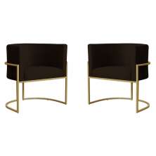 Kit 2 Poltronas Decorativa Sala de Estar Luana Base Gold Suede Marrom - Montanaris Decor