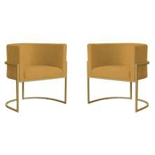 Kit 2 Poltronas Decorativa Sala de Estar Luana Base Gold Suede Mostarda - Montanaris Decor