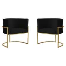 Kit 2 Poltronas Decorativa Sala de Estar Luana Base Gold Suede Preto - Montanaris Decor