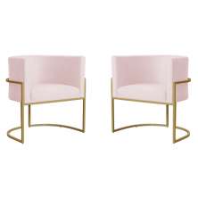 Kit 2 Poltronas Decorativa Sala de Estar Luana Base Gold Suede Rosa Claro - Montanaris Decor