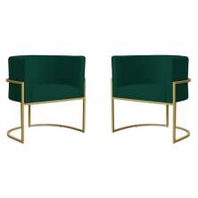 Kit 2 Poltronas Decorativa Sala de Estar Luana Base Gold Suede Verde - Montanaris Decor