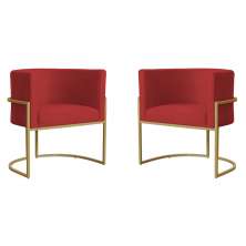 Kit 2 Poltronas Decorativa Sala de Estar Luana Base Gold Suede Vermelho - Montanaris Decor