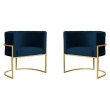 Kit 2 Poltronas Decorativa Sala de Estar Luana Base Gold Veludo Azul Marinho - Montanaris Decor