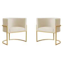 Kit 2 Poltronas Decorativa Sala de Estar Luana Base Gold Veludo Bege - Montanaris Decor