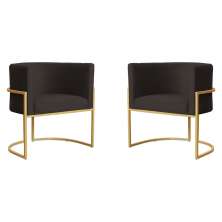 Kit 2 Poltronas Decorativa Sala de Estar Luana Base Gold Veludo Marrom - Montanaris Decor