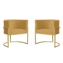Kit 2 Poltronas Decorativa Sala de Estar Luana Base Gold Veludo Mostarda - Montanaris Decor