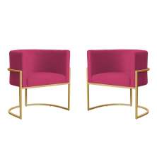 Kit 2 Poltronas Decorativa Sala de Estar Luana Base Gold Veludo Pink - Montanaris Decor