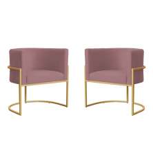 Kit 2 Poltronas Decorativa Sala de Estar Luana Base Gold Veludo Rosê - Montanaris Decor